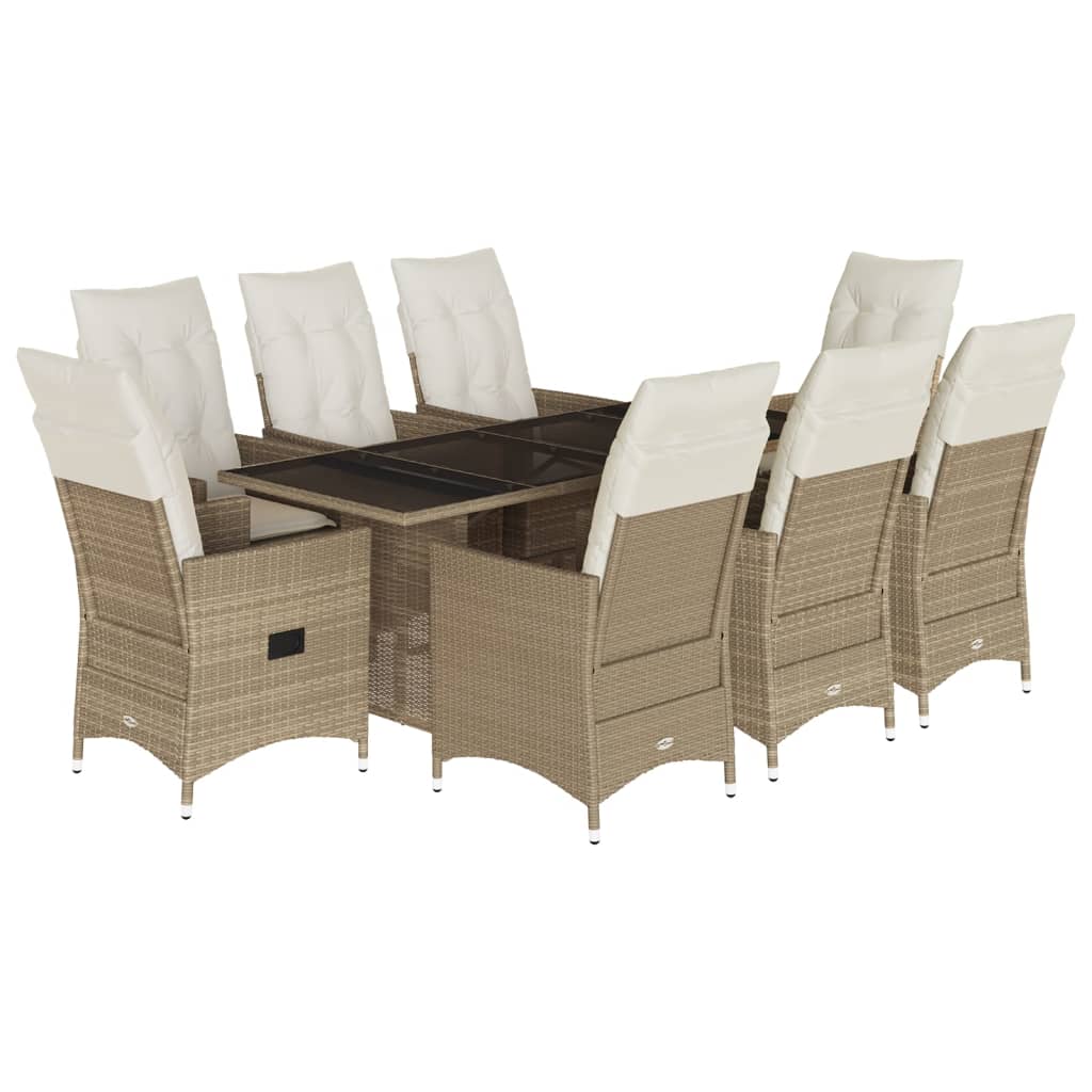 9 Piece Patio Dining Set with Cushions Beige Poly Rattan