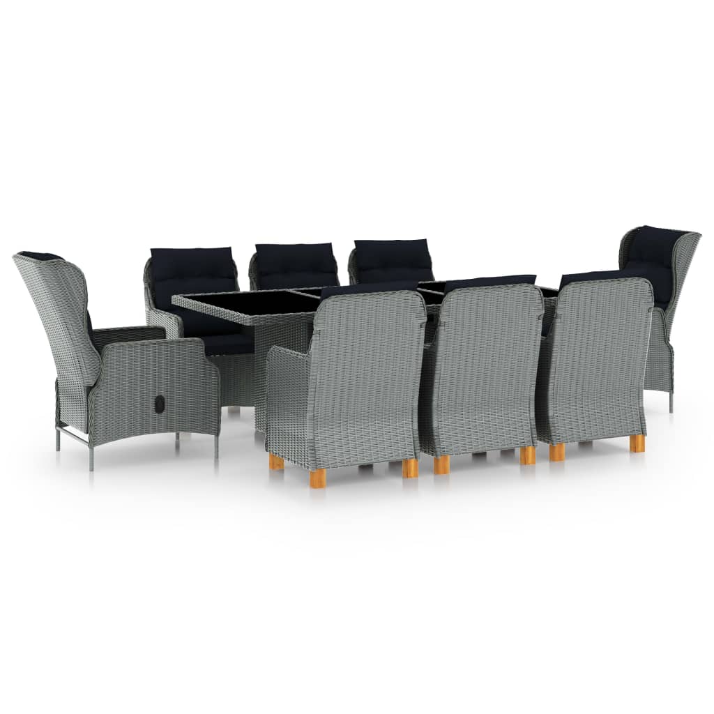 9 Piece Patio Dining Set with Cushions Poly Rattan Light Gray