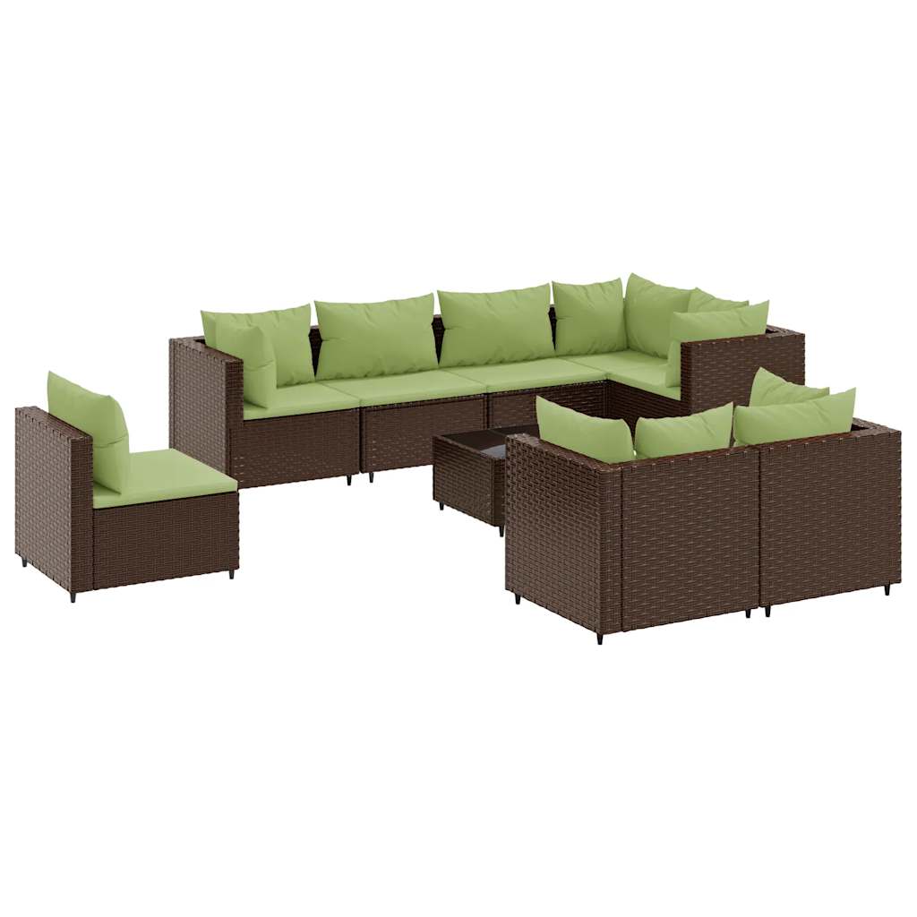 9 Piece Patio Lounge Set with Cushions Brown Poly Rattan