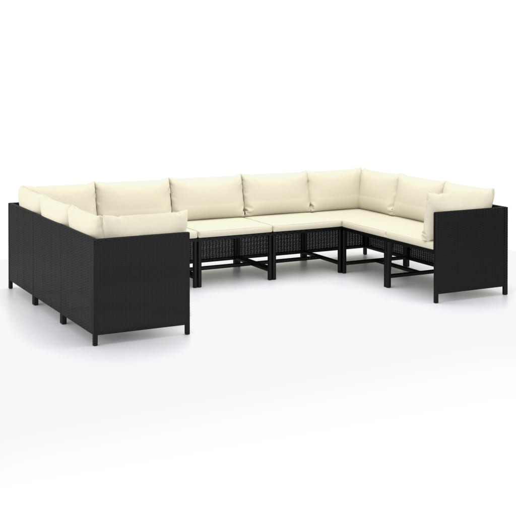 9 Piece Patio Lounge Set with Cushions Poly Rattan Black