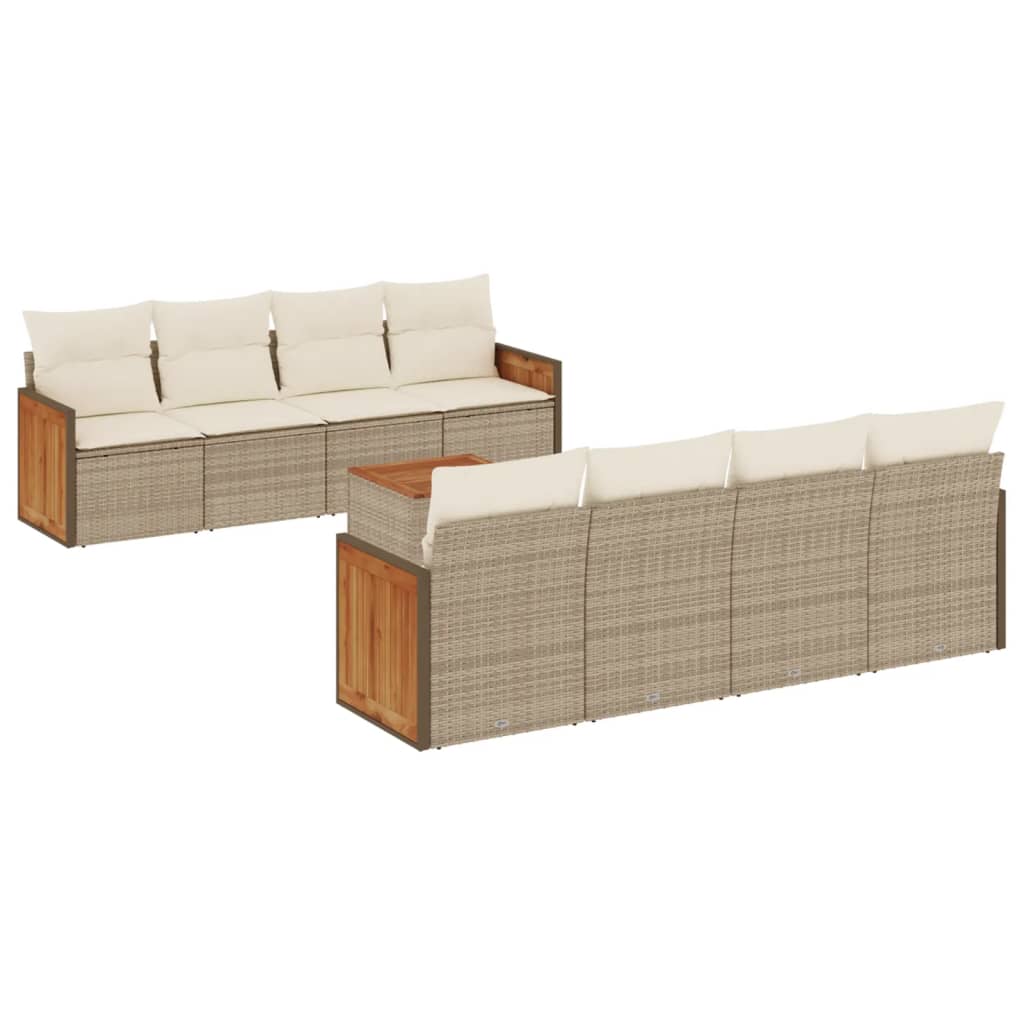 9 Piece Patio Sofa Set with Cushions Beige Poly Rattan