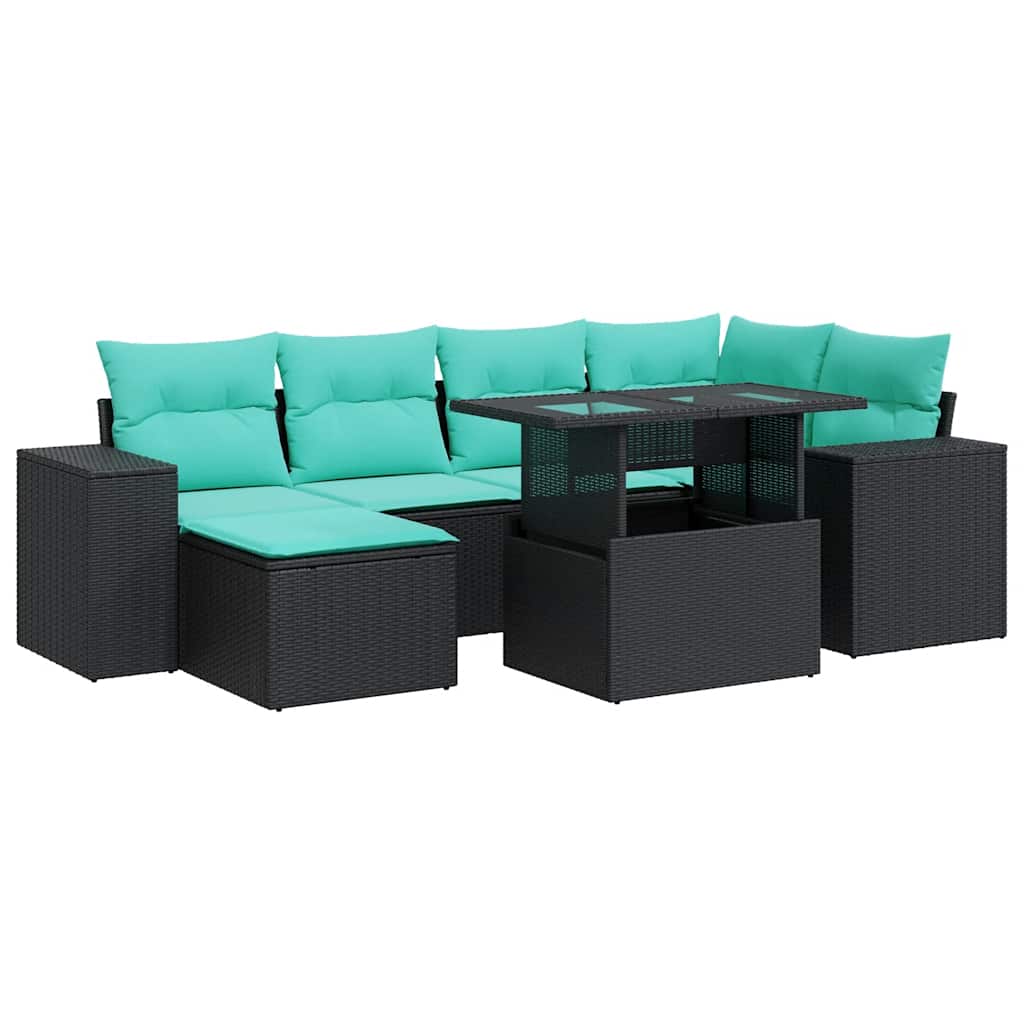 9 Piece Patio Sofa Set with Cushions Black Poly Rattan Acacia
