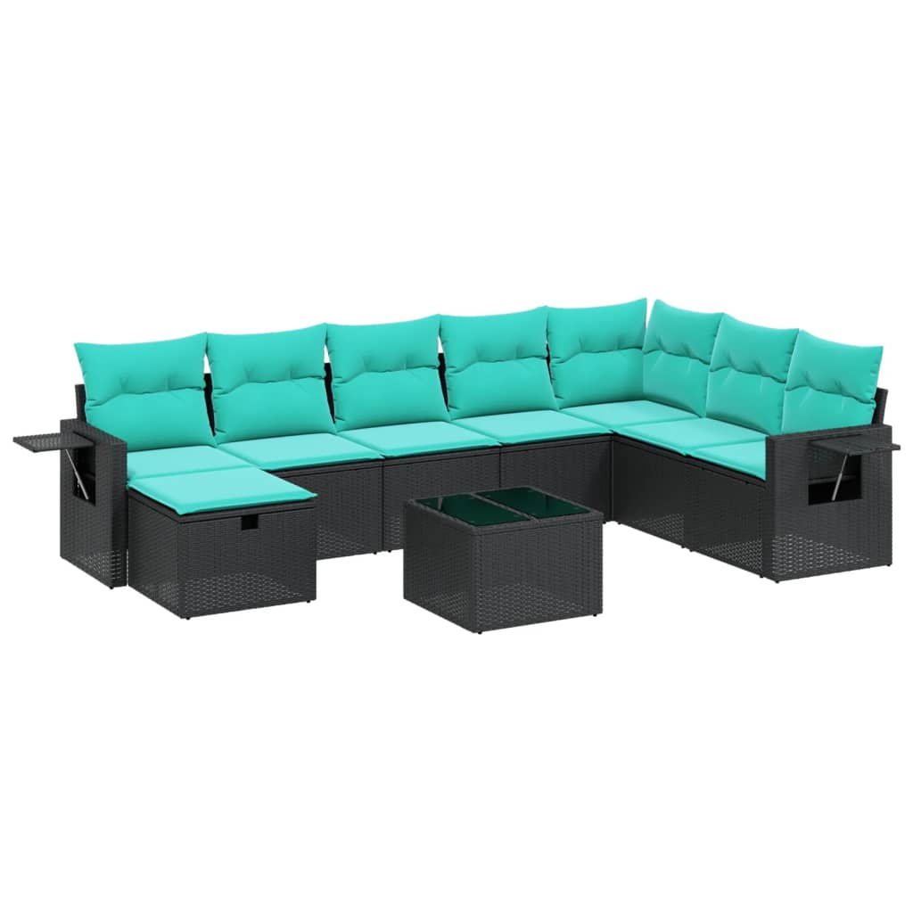 9 Piece Patio Sofa Set with Cushions Black Poly Rattan
