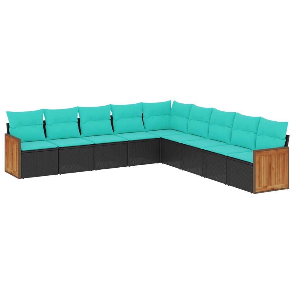 9 Piece Patio Sofa Set with Cushions Black Poly Rattan