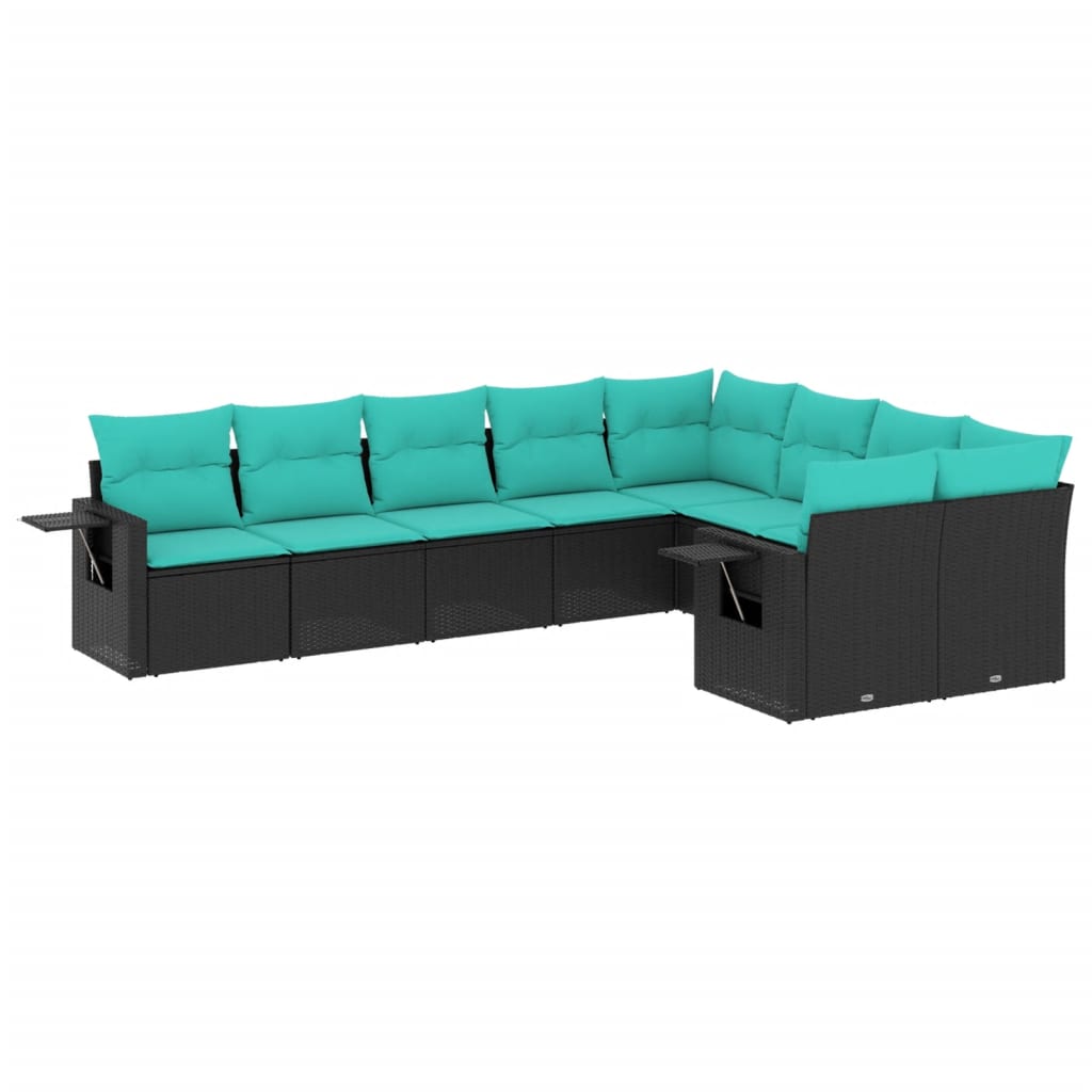 9 Piece Patio Sofa Set with Cushions Black Poly Rattan