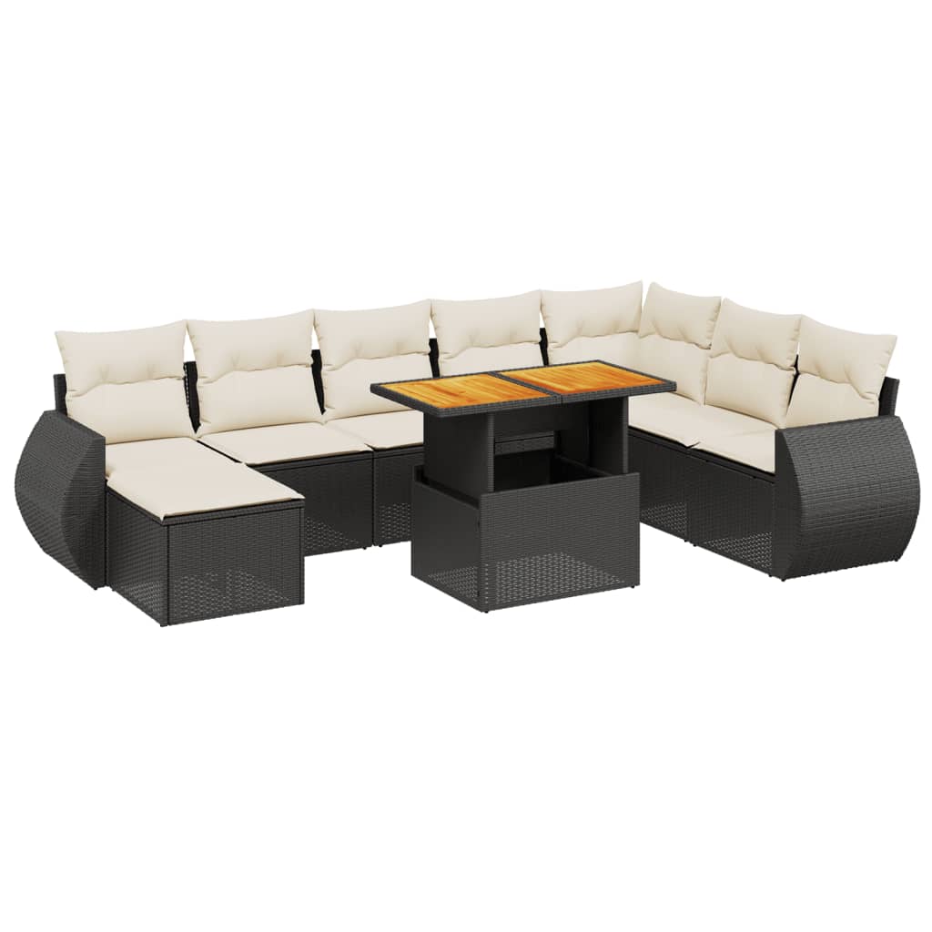 9 Piece Patio Sofa Set with Cushions Black Poly Rattan