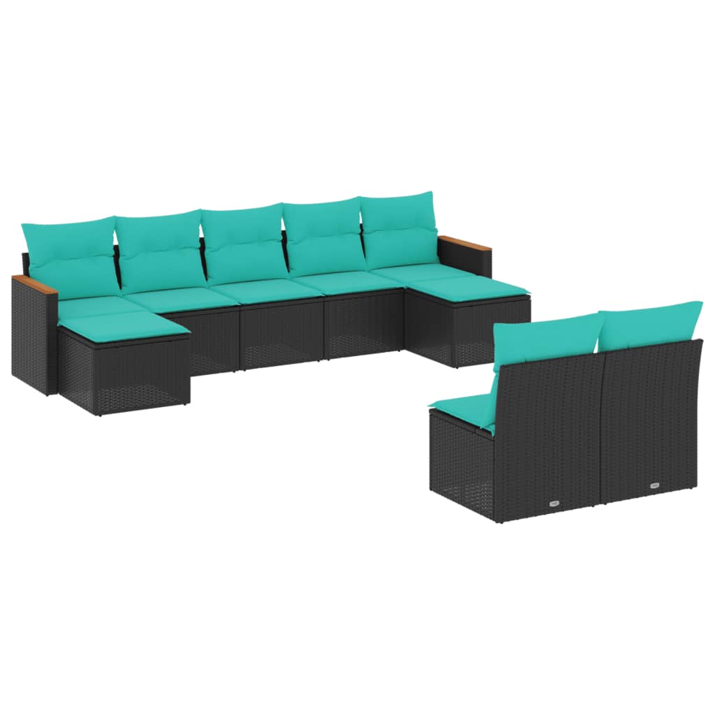 9 Piece Patio Sofa Set with Cushions Black Poly Rattan