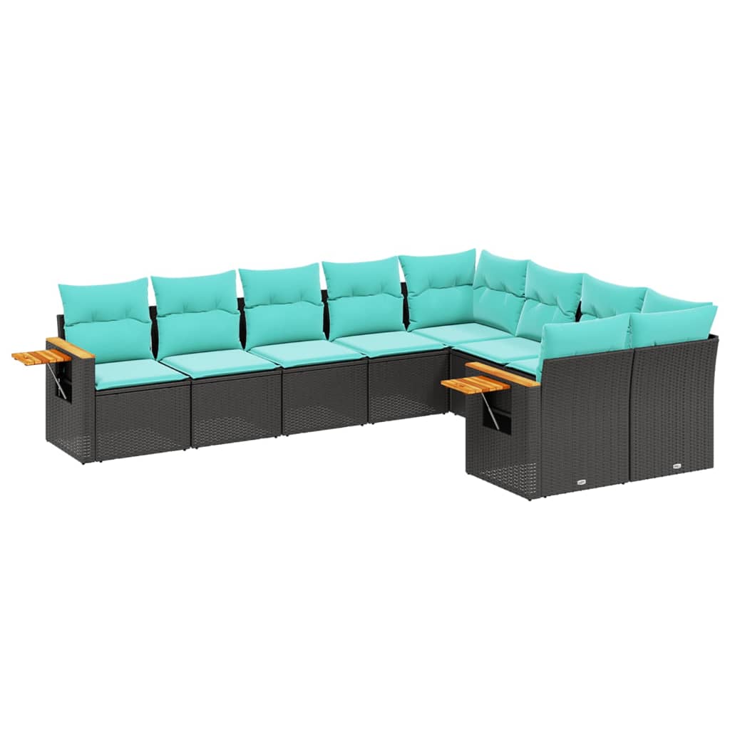 9 Piece Patio Sofa Set with Cushions Black Poly Rattan