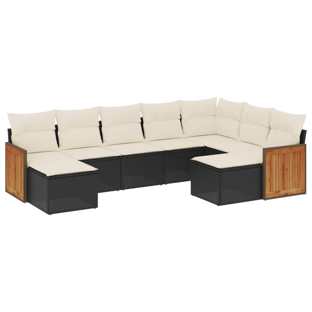9 Piece Patio Sofa Set with Cushions Black Poly Rattan