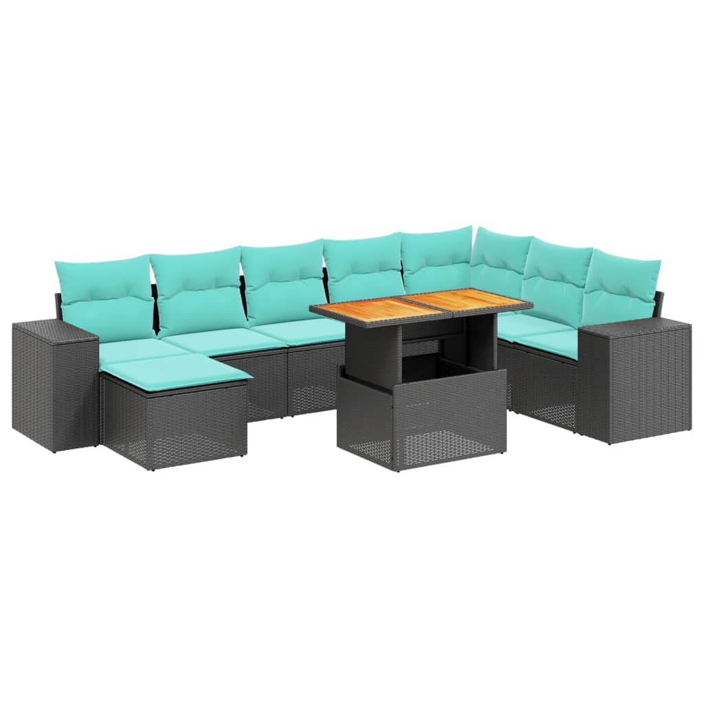 9 Piece Patio Sofa Set with Cushions Black Poly Rattan
