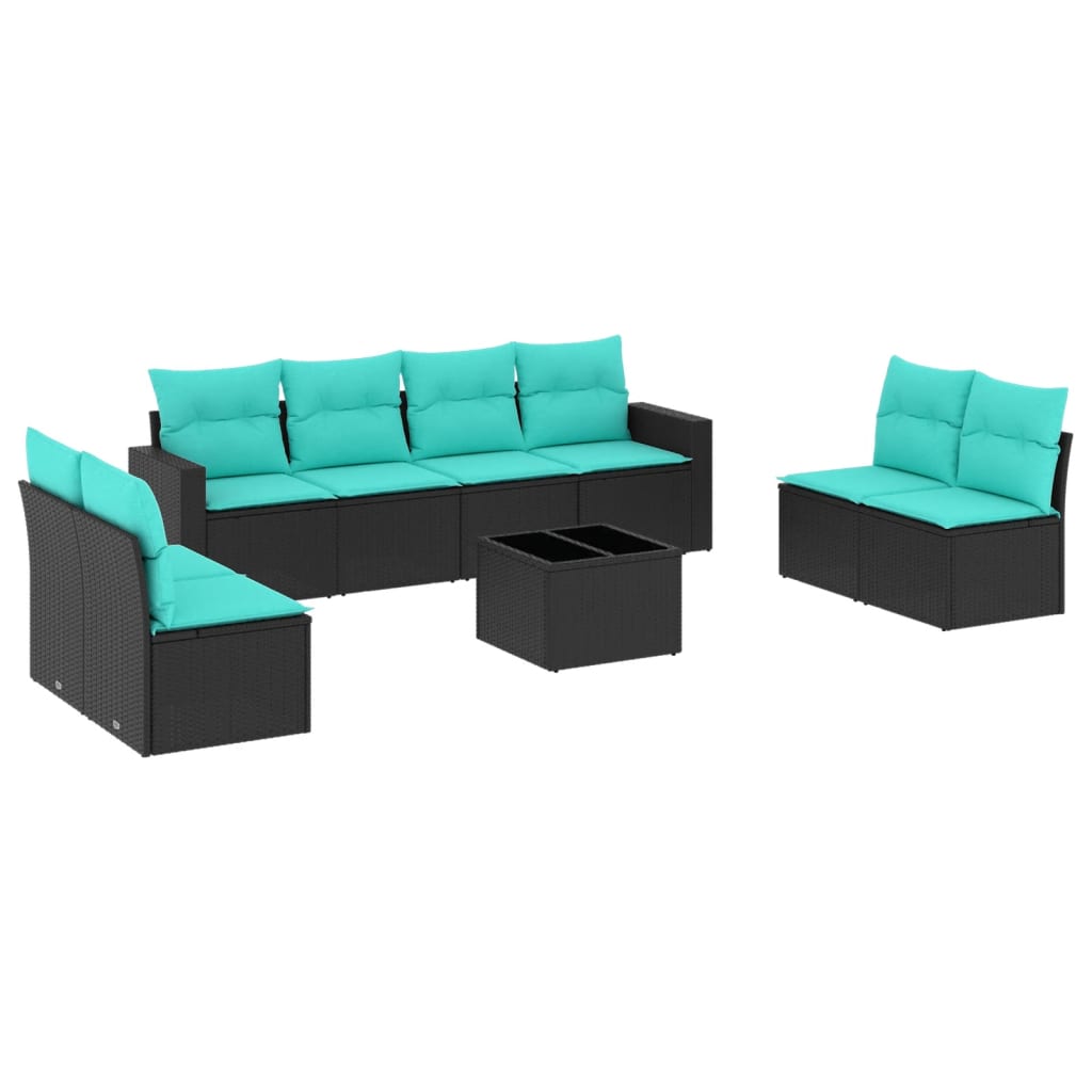 9 Piece Patio Sofa Set with Cushions Black Poly Rattan