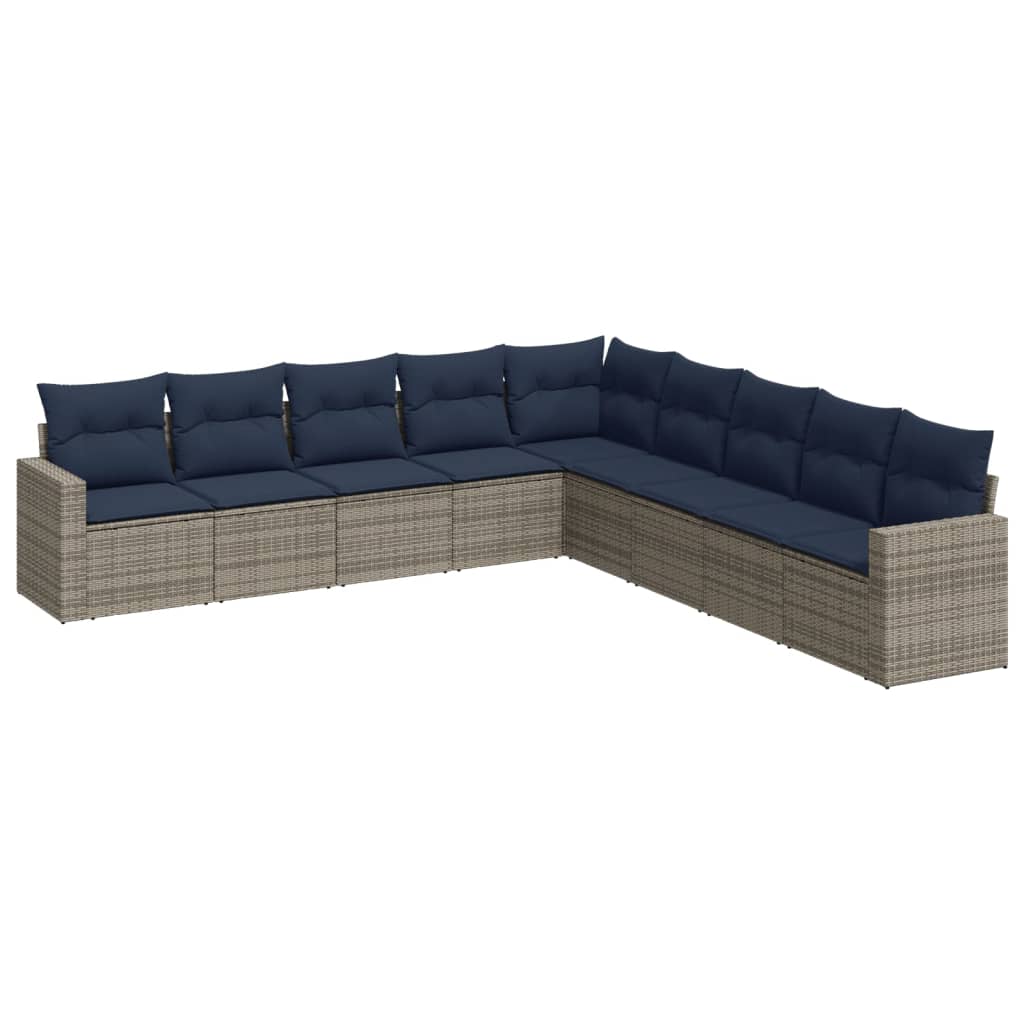9 Piece Patio Sofa Set with Cushions Gray Poly Rattan