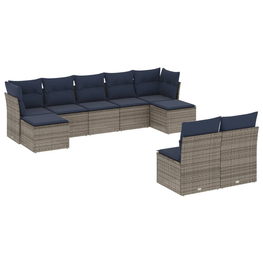 9 Piece Patio Sofa Set with Cushions Gray Poly Rattan