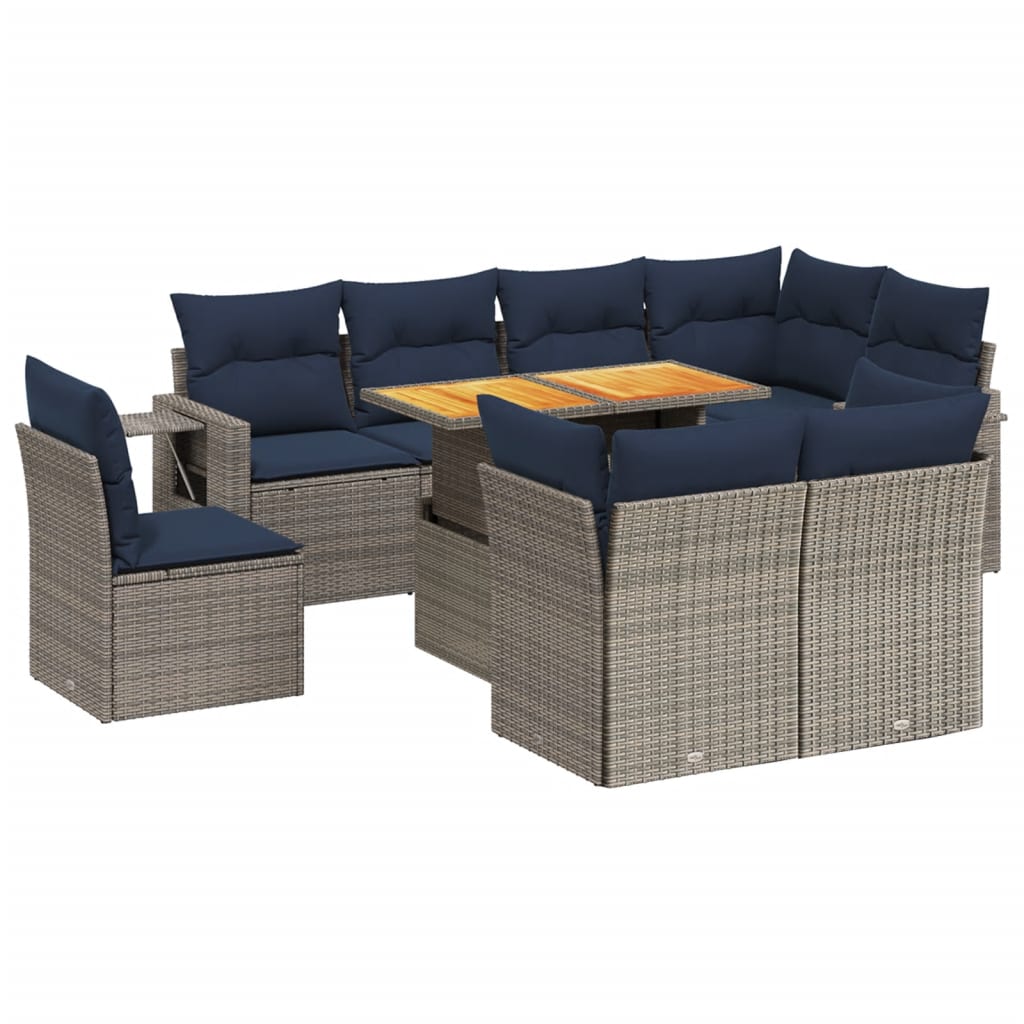 9 Piece Patio Sofa Set with Cushions Gray Poly Rattan