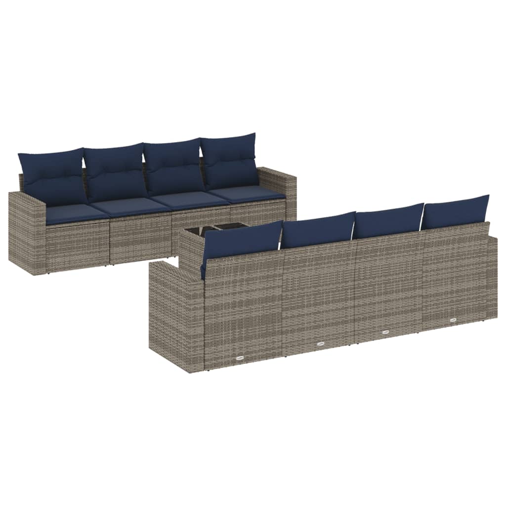 9 Piece Patio Sofa Set with Cushions Gray Poly Rattan