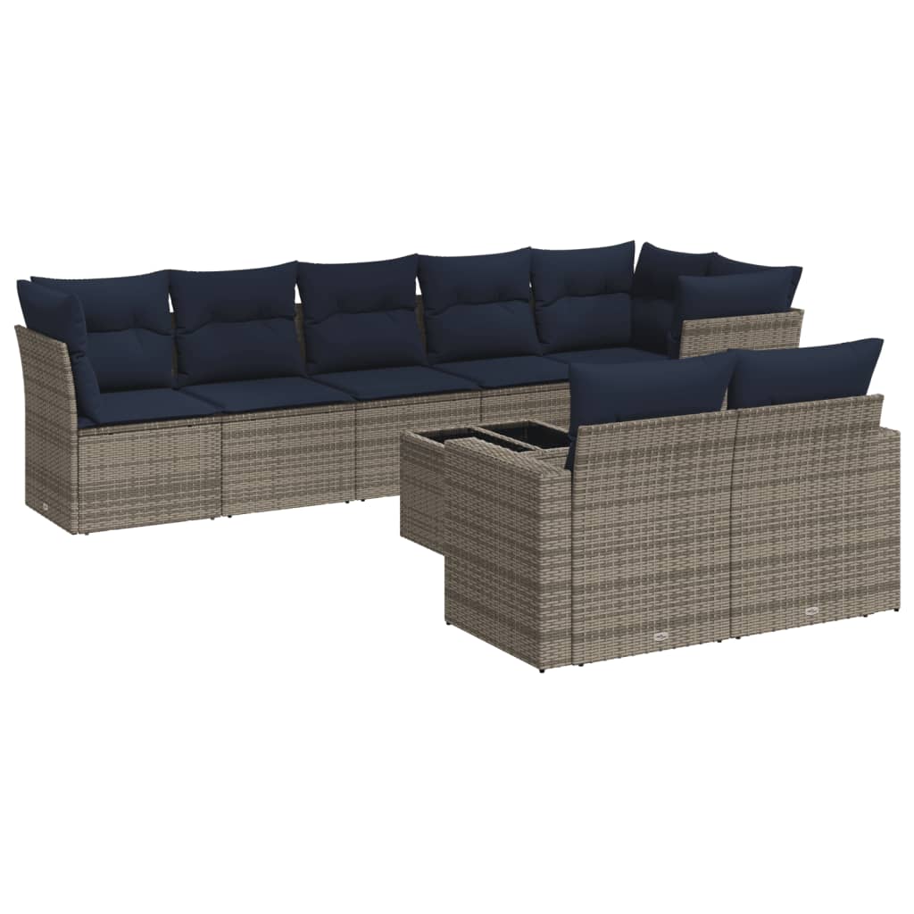 9 Piece Patio Sofa Set with Cushions Gray Poly Rattan