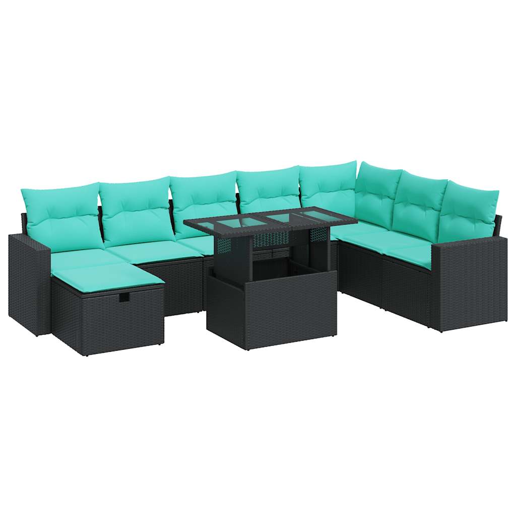 9 Piece Patio Sofa Set with Cushions Gray Poly Rattan Acacia