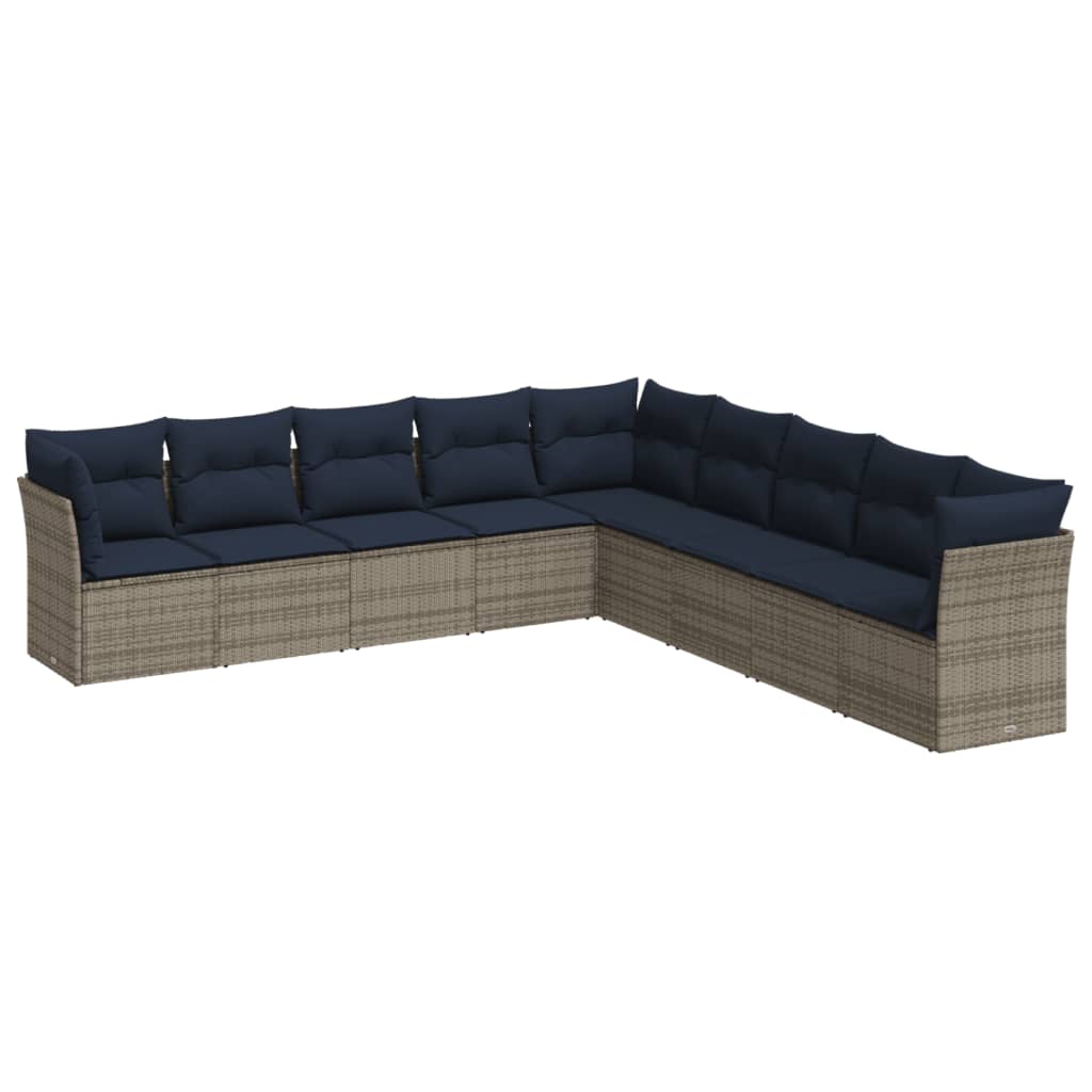 9 Piece Patio Sofa Set with Cushions Gray Poly Rattan