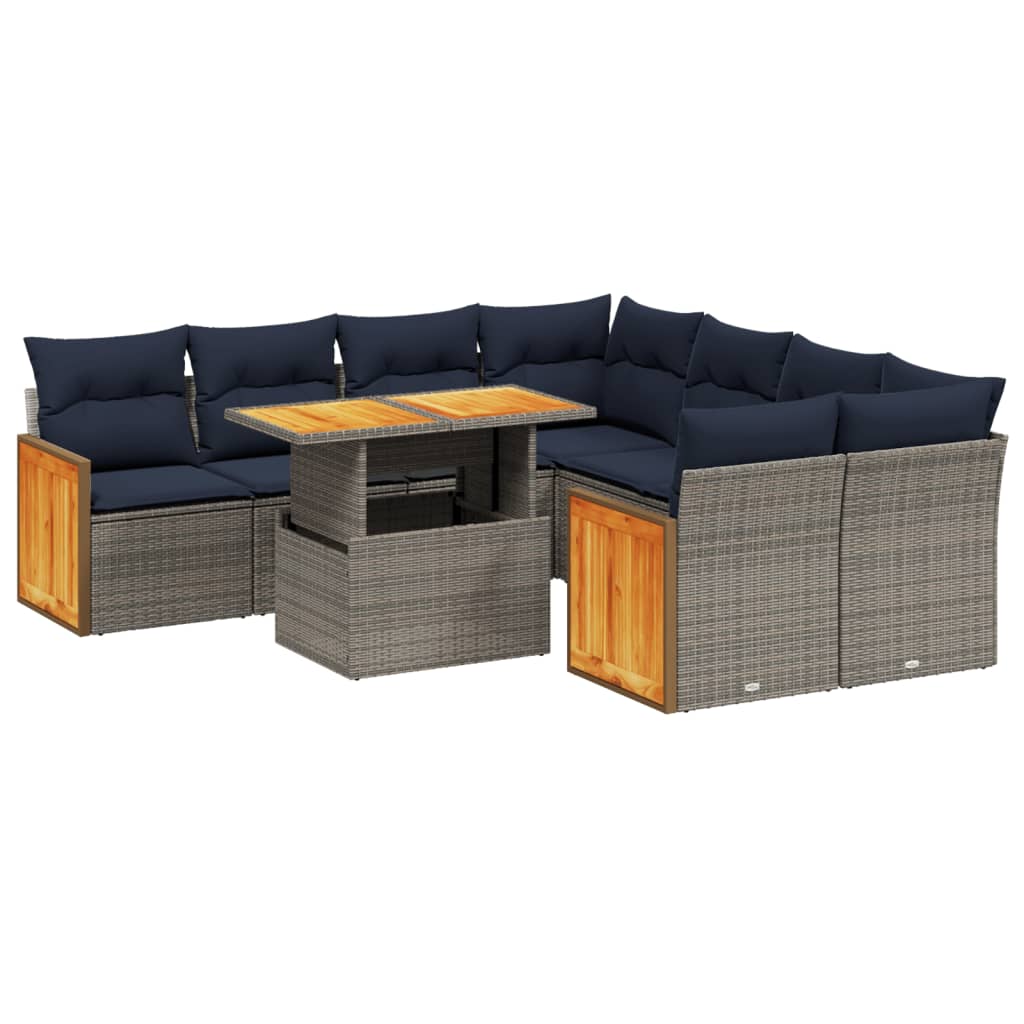 9 Piece Patio Sofa Set with Cushions Gray Poly Rattan