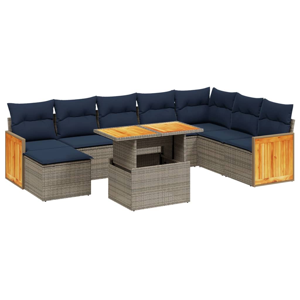 9 Piece Patio Sofa Set with Cushions Gray Poly Rattan