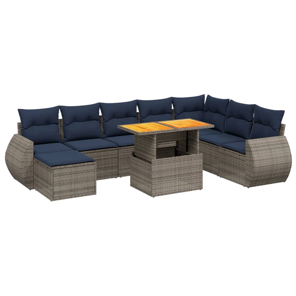 9 Piece Patio Sofa Set with Cushions Gray Poly Rattan