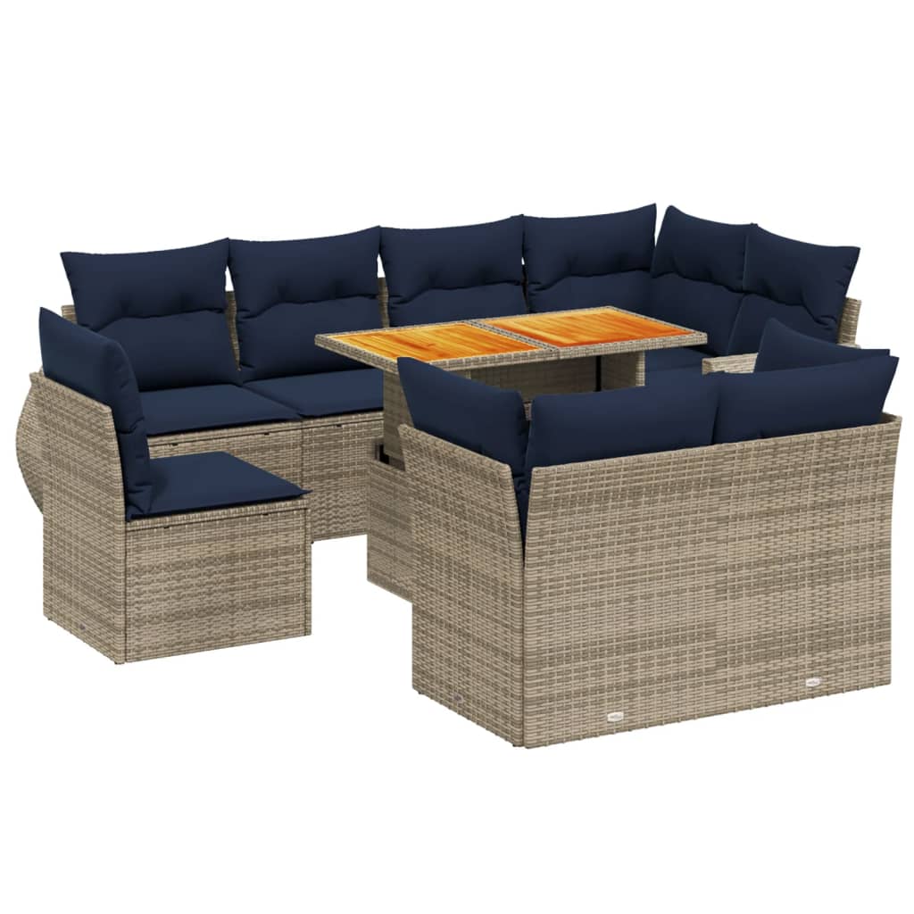 9 Piece Patio Sofa Set with Cushions Gray Poly Rattan