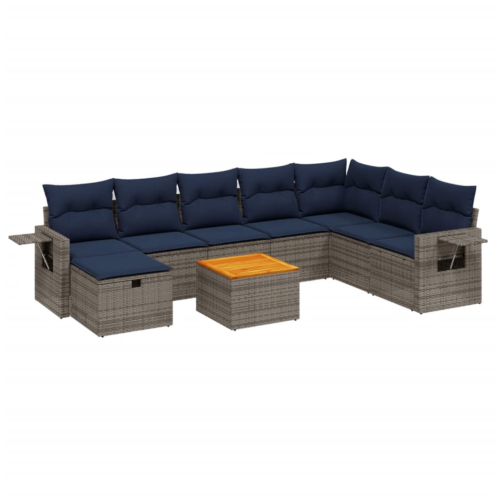 9 Piece Patio Sofa Set with Cushions Gray Poly Rattan