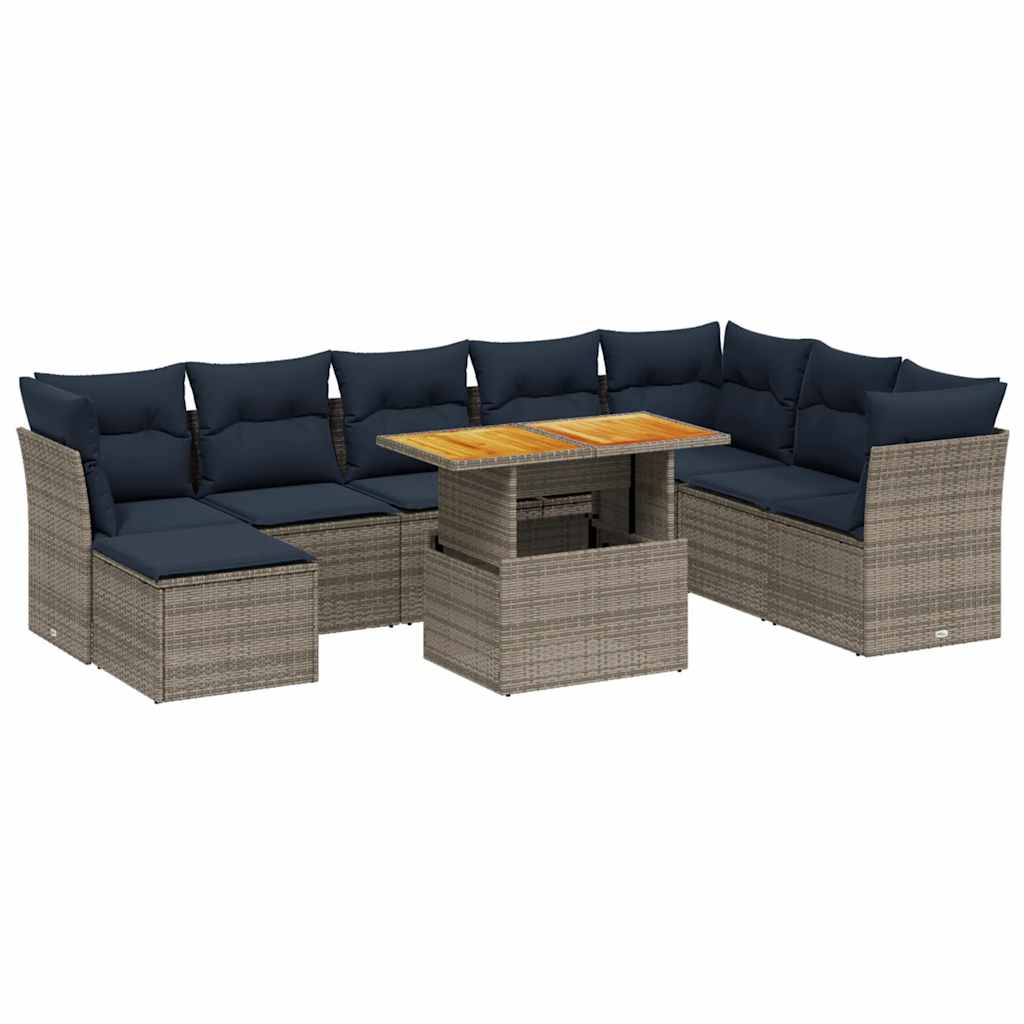 9 Piece Patio Sofa Set with Cushions Gray Poly Rattan