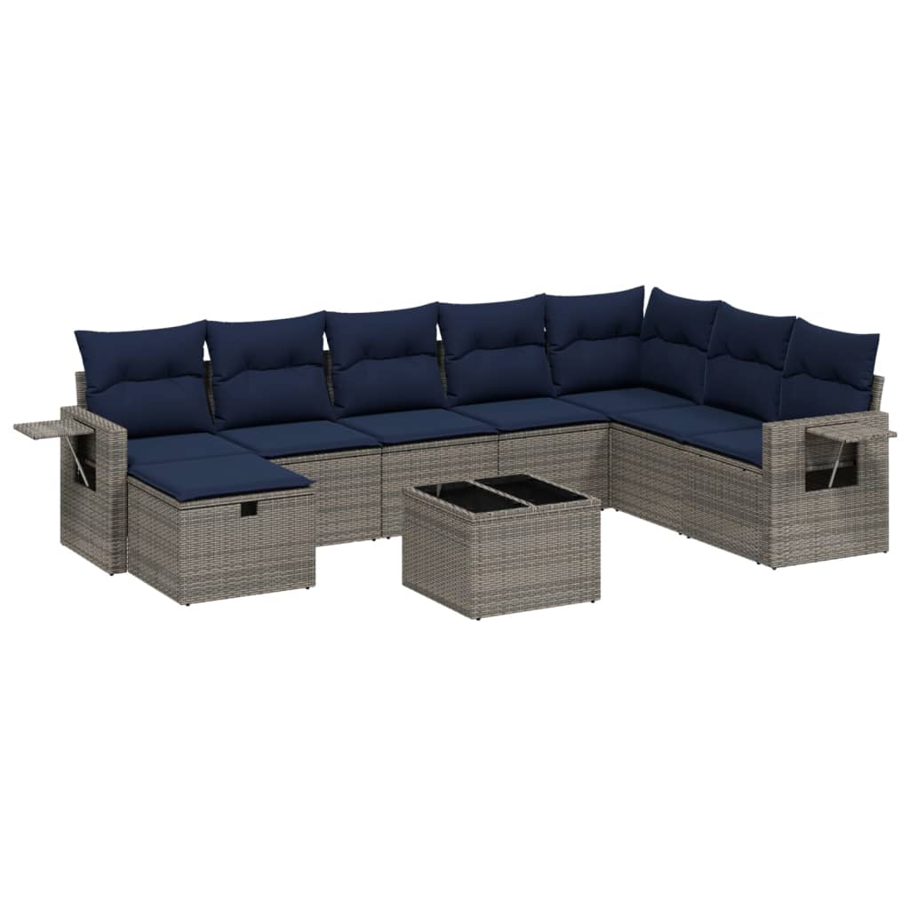 9 Piece Patio Sofa Set with Cushions Gray Poly Rattan