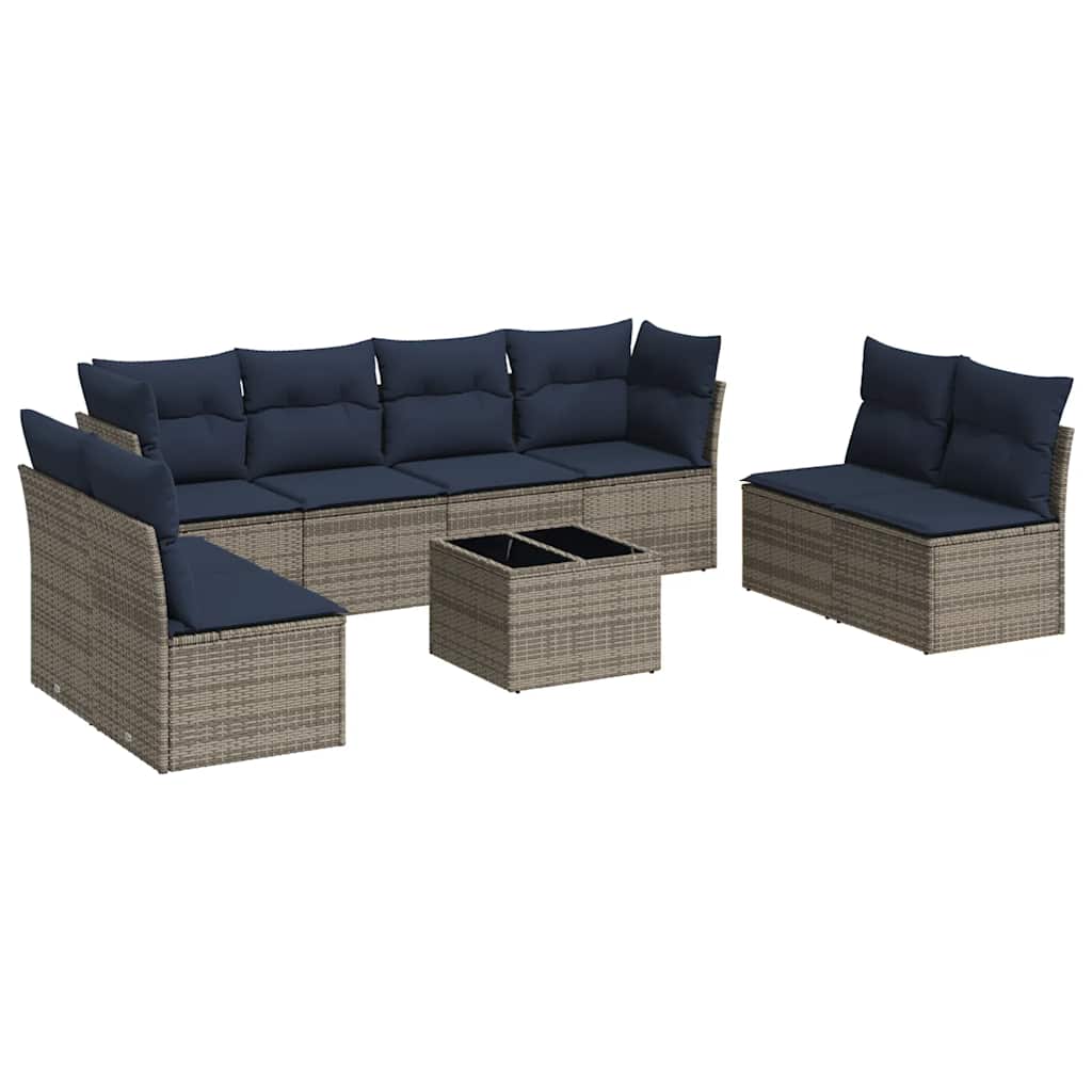 9 Piece Patio Sofa Set with Cushions Gray Poly Rattan