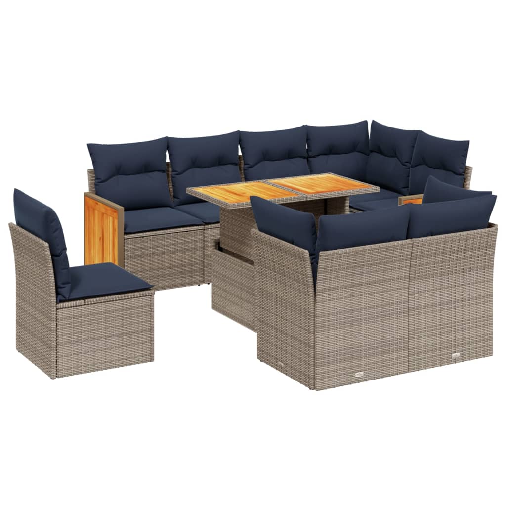 9 Piece Patio Sofa Set with Cushions Gray Poly Rattan