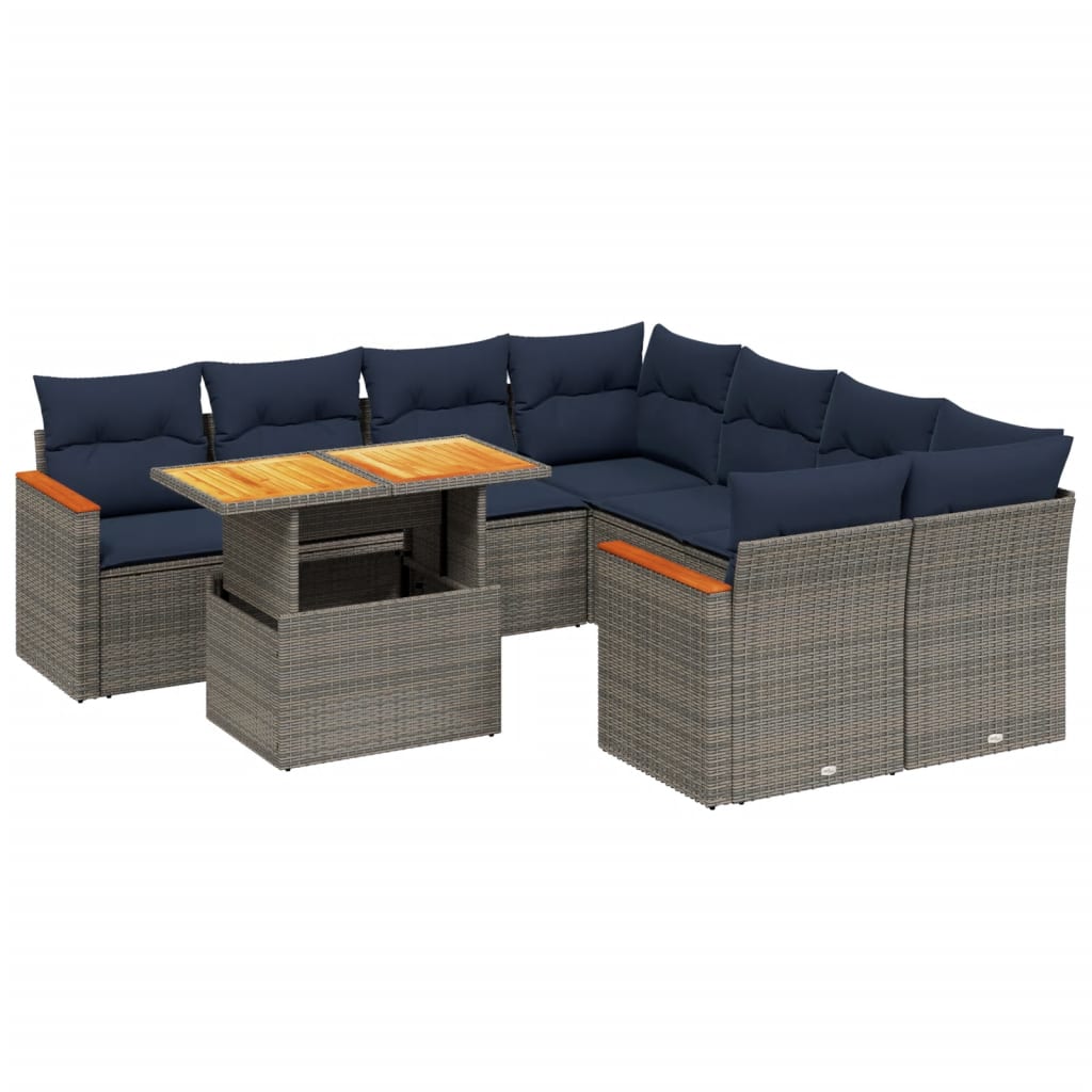 9 Piece Patio Sofa Set with Cushions Gray Poly Rattan