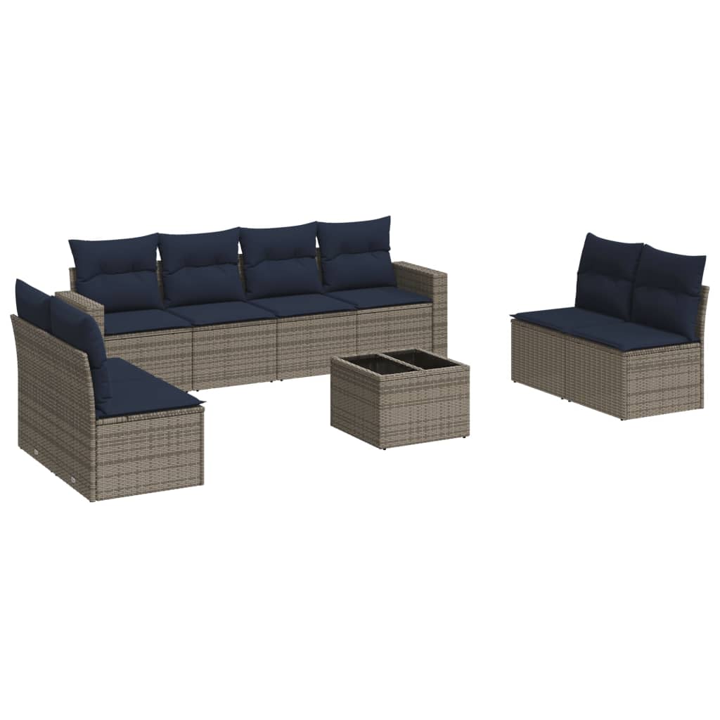 9 Piece Patio Sofa Set with Cushions Gray Poly Rattan