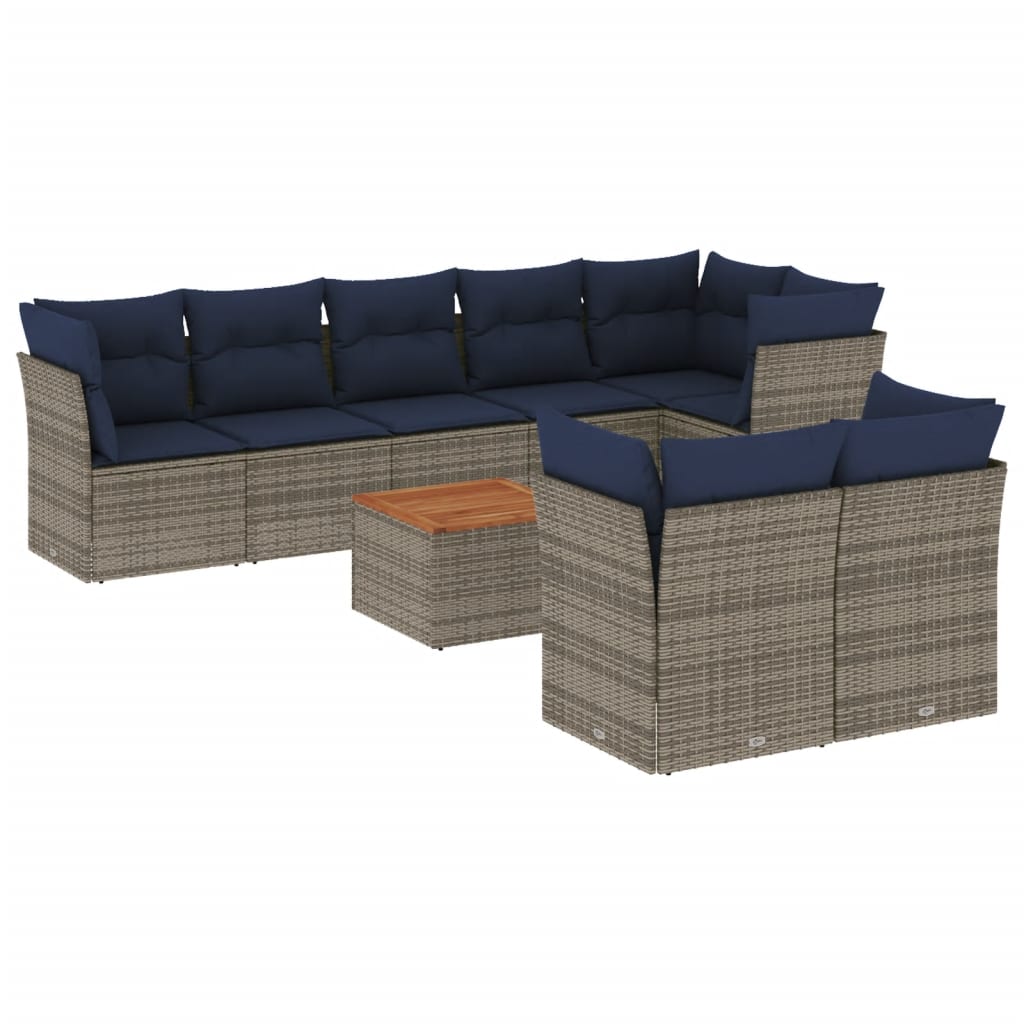 9 Piece Patio Sofa Set with Cushions Gray Poly Rattan