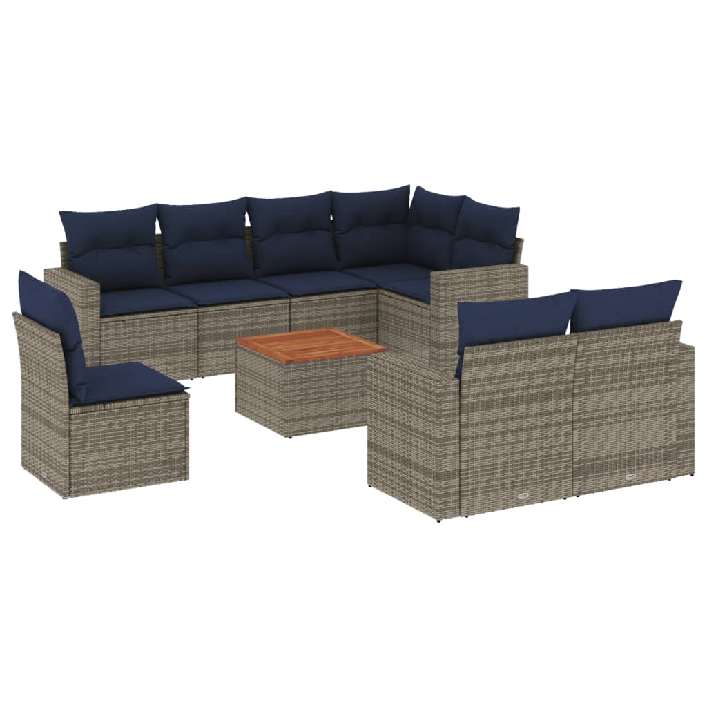 9 Piece Patio Sofa Set with Cushions Gray Poly Rattan