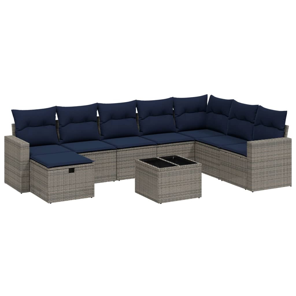 9 Piece Patio Sofa Set with Cushions Gray Poly Rattan