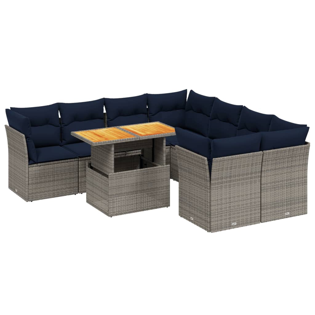 9 Piece Patio Sofa Set with Cushions Gray Poly Rattan
