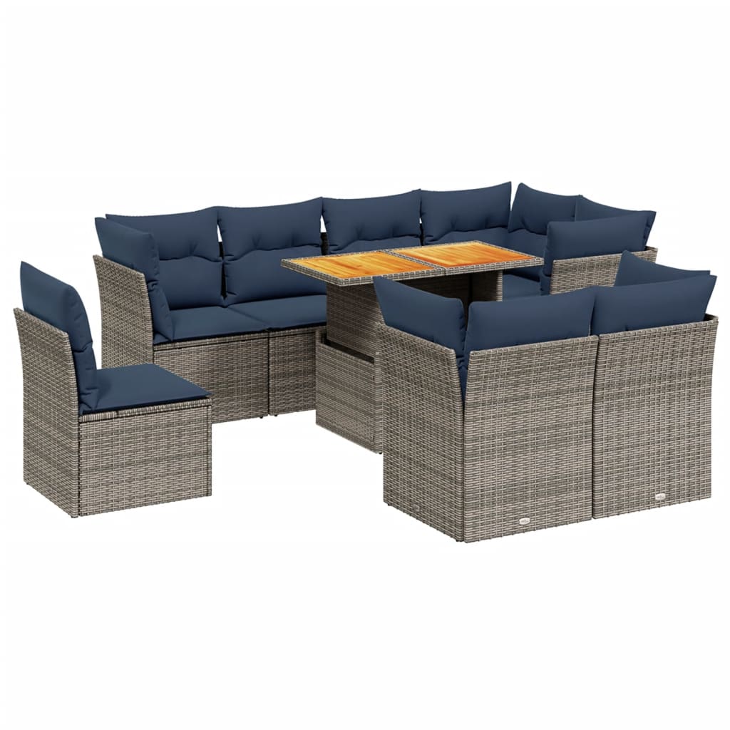 9 Piece Patio Sofa Set with Cushions Gray Poly Rattan