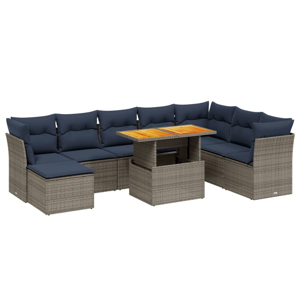 9 Piece Patio Sofa Set with Cushions Gray Poly Rattan