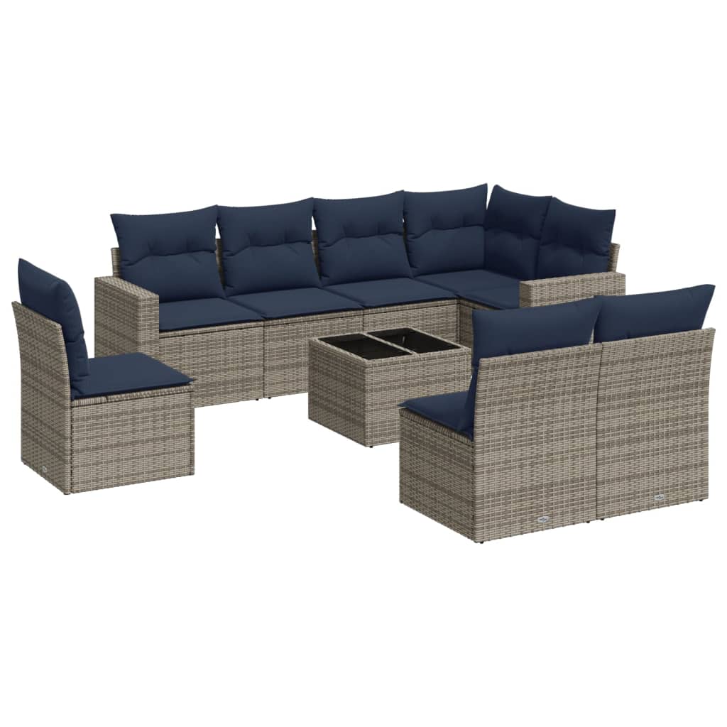 9 Piece Patio Sofa Set with Cushions Gray Poly Rattan