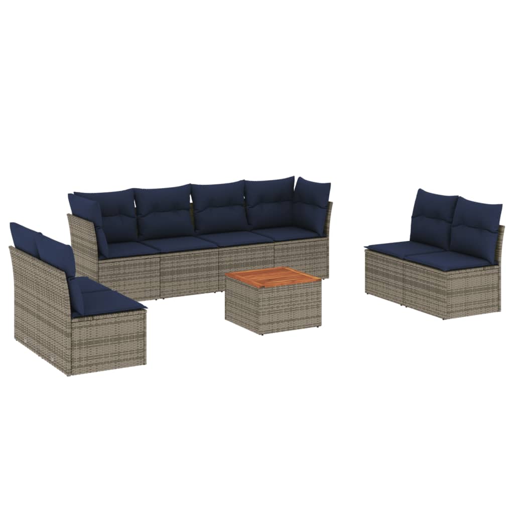 9 Piece Patio Sofa Set with Cushions Gray Poly Rattan