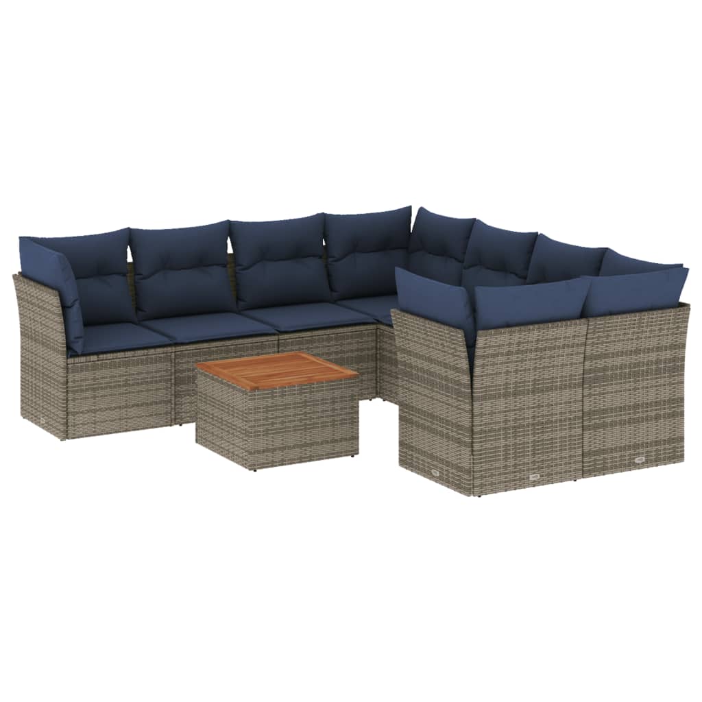 9 Piece Patio Sofa Set with Cushions Gray Poly Rattan