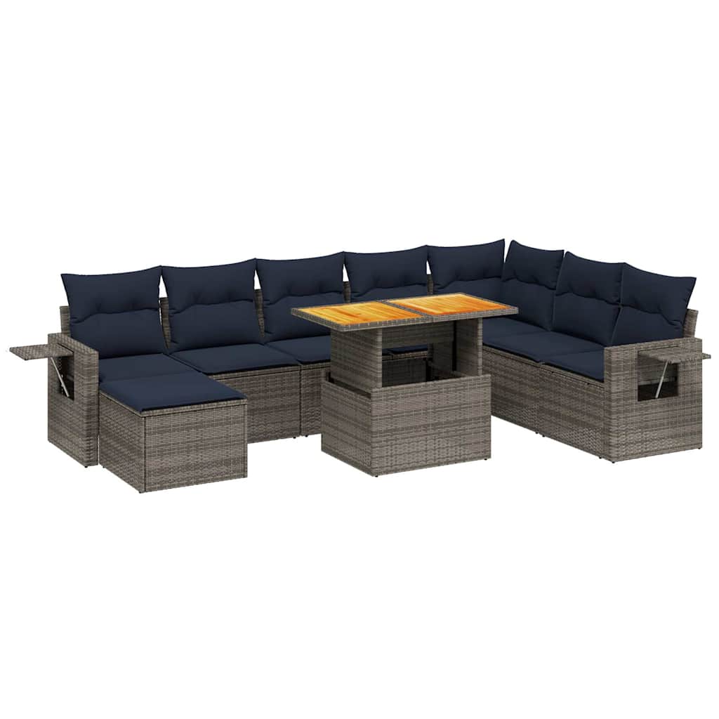 9 Piece Patio Sofa Set with Cushions Gray Poly Rattan