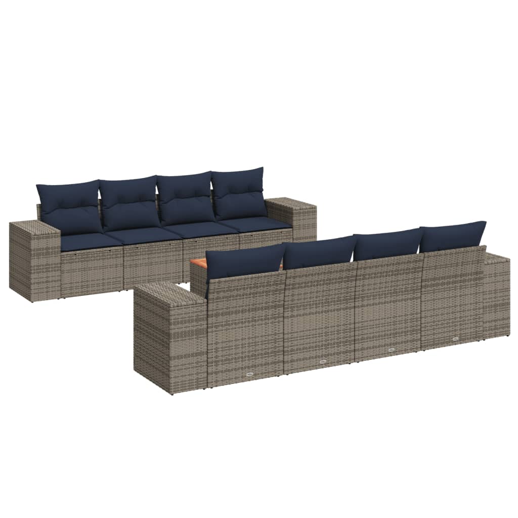 9 Piece Patio Sofa Set with Cushions Gray Poly Rattan
