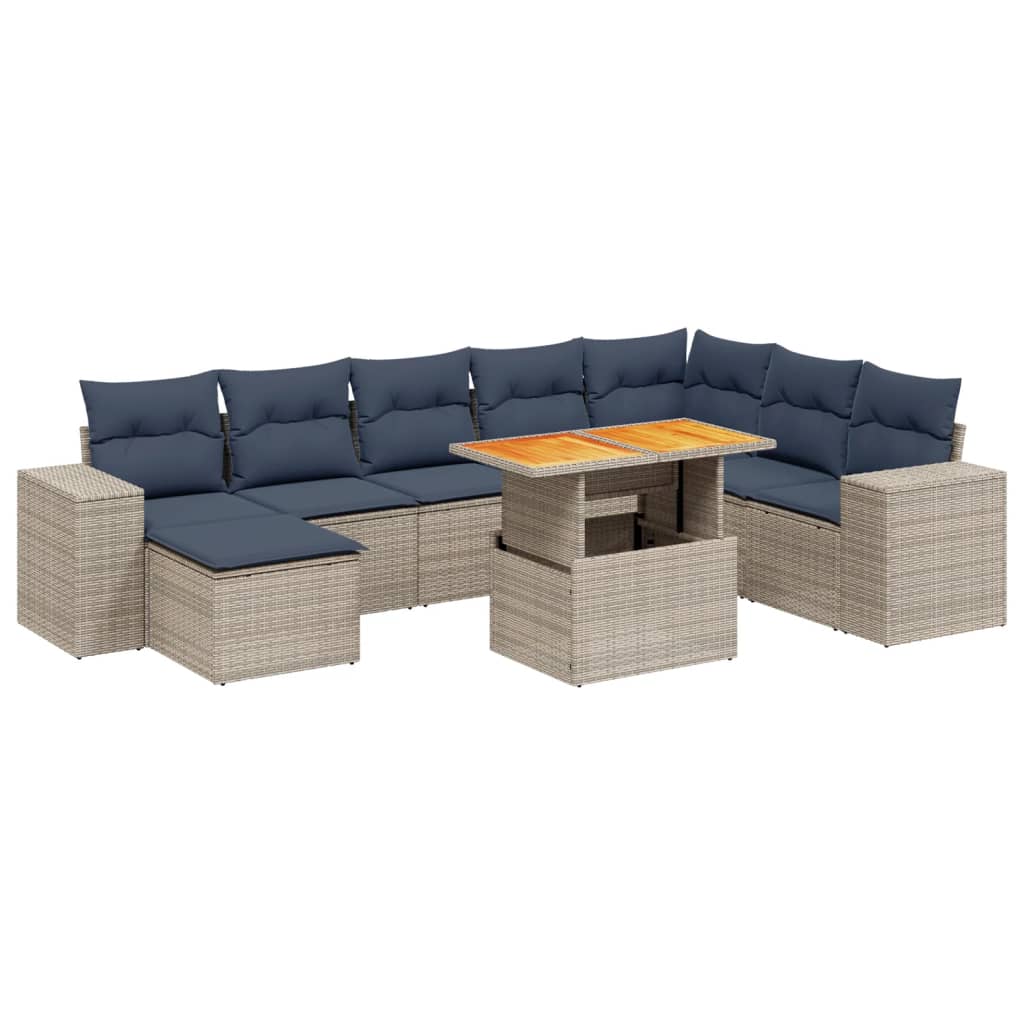 9 Piece Patio Sofa Set with Cushions Gray Poly Rattan