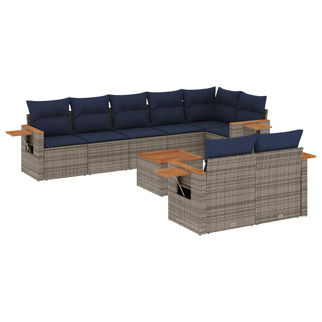 9 Piece Patio Sofa Set with Cushions Grey Poly Rattan (US only)