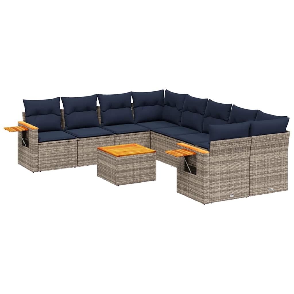 9 Piece Patio Sofa Set with Cushions Grey Poly Rattan (US only)