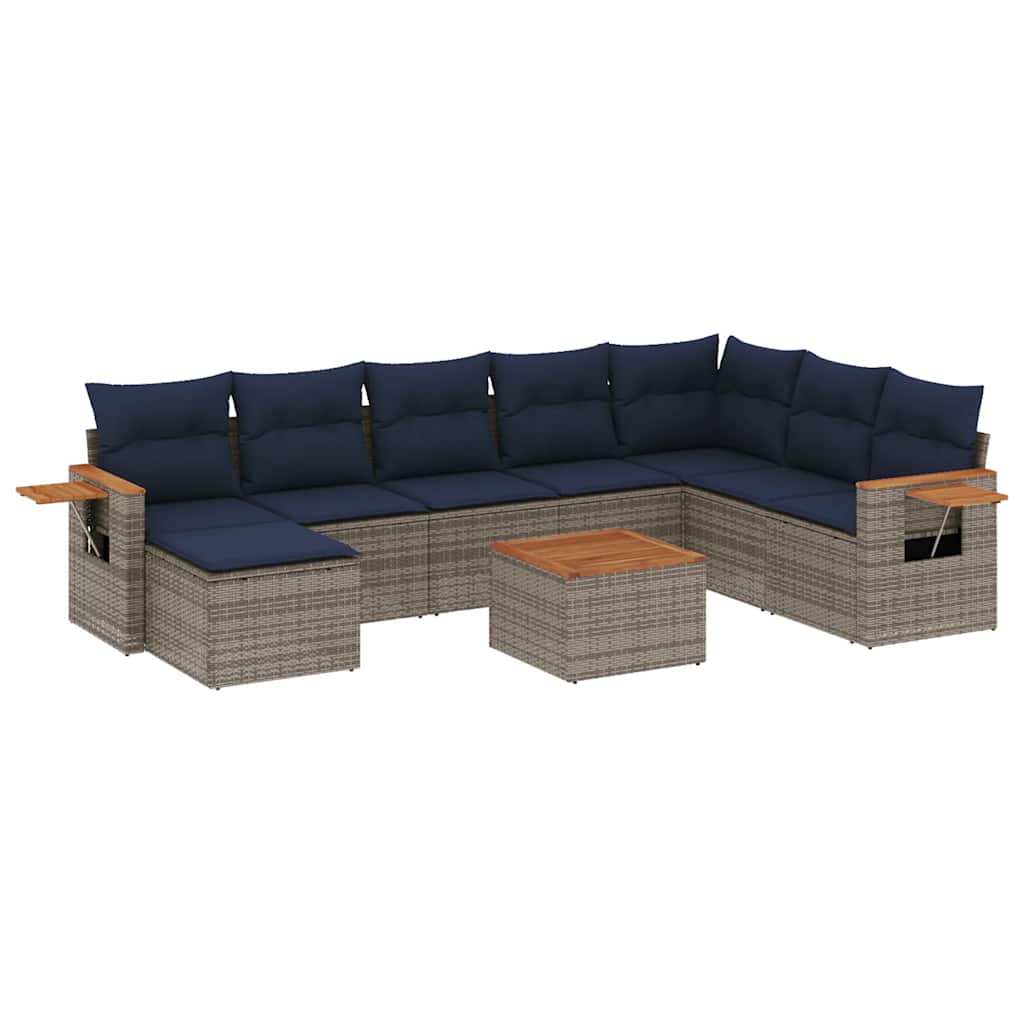 9 Piece Patio Sofa Set with Cushions Grey Poly Rattan (US only)