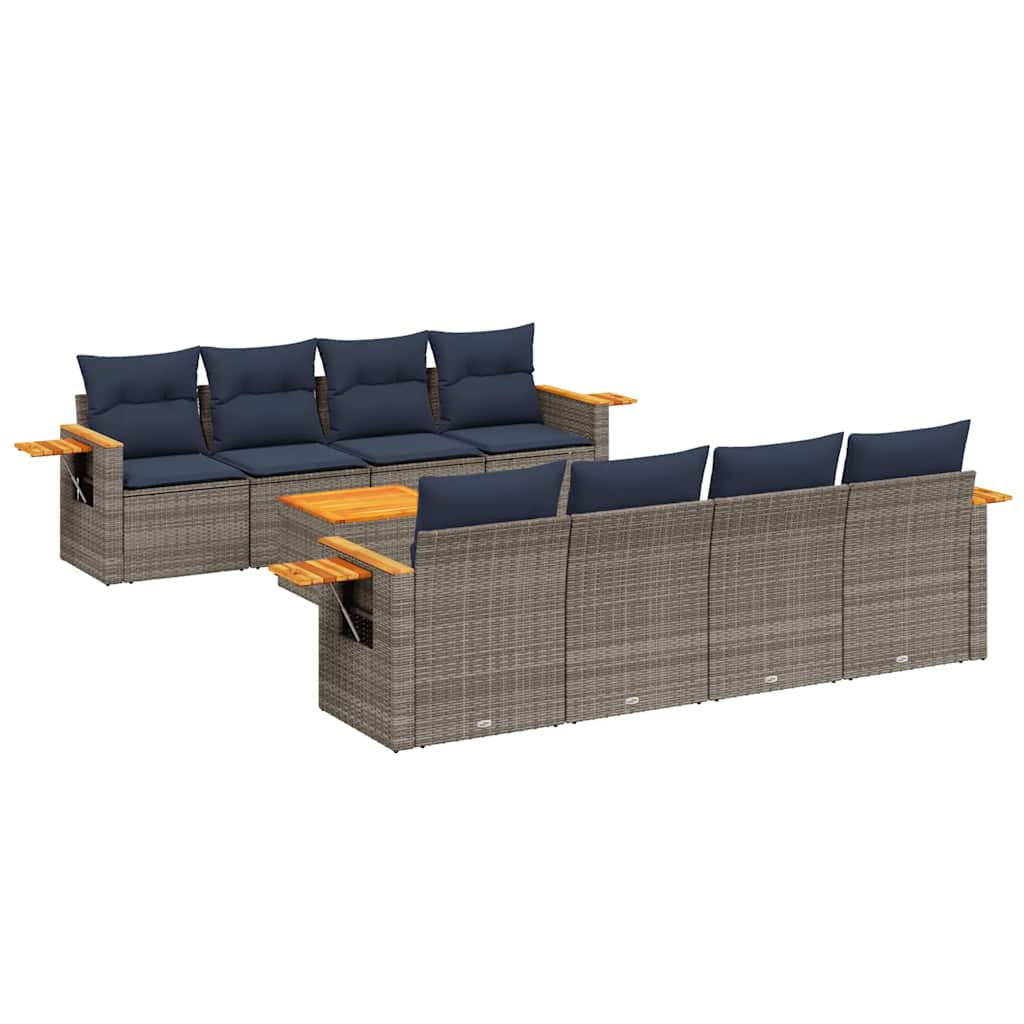 9 Piece Patio Sofa Set with Cushions Grey Poly Rattan (US only)