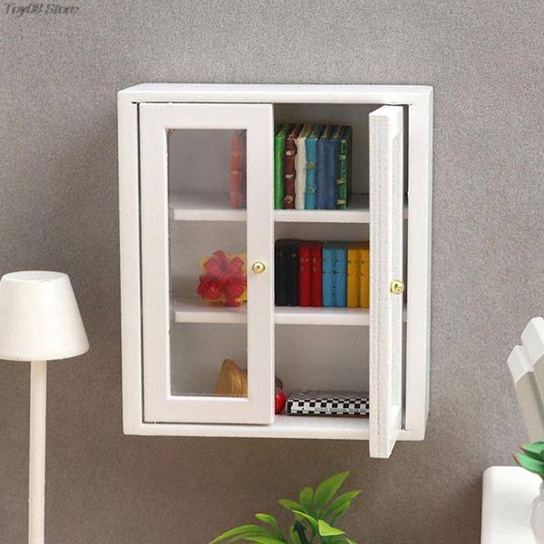 A 1:12 scale white wall-mounted miniature cabinet for bathroom, living room storage, or dollhouse decor
